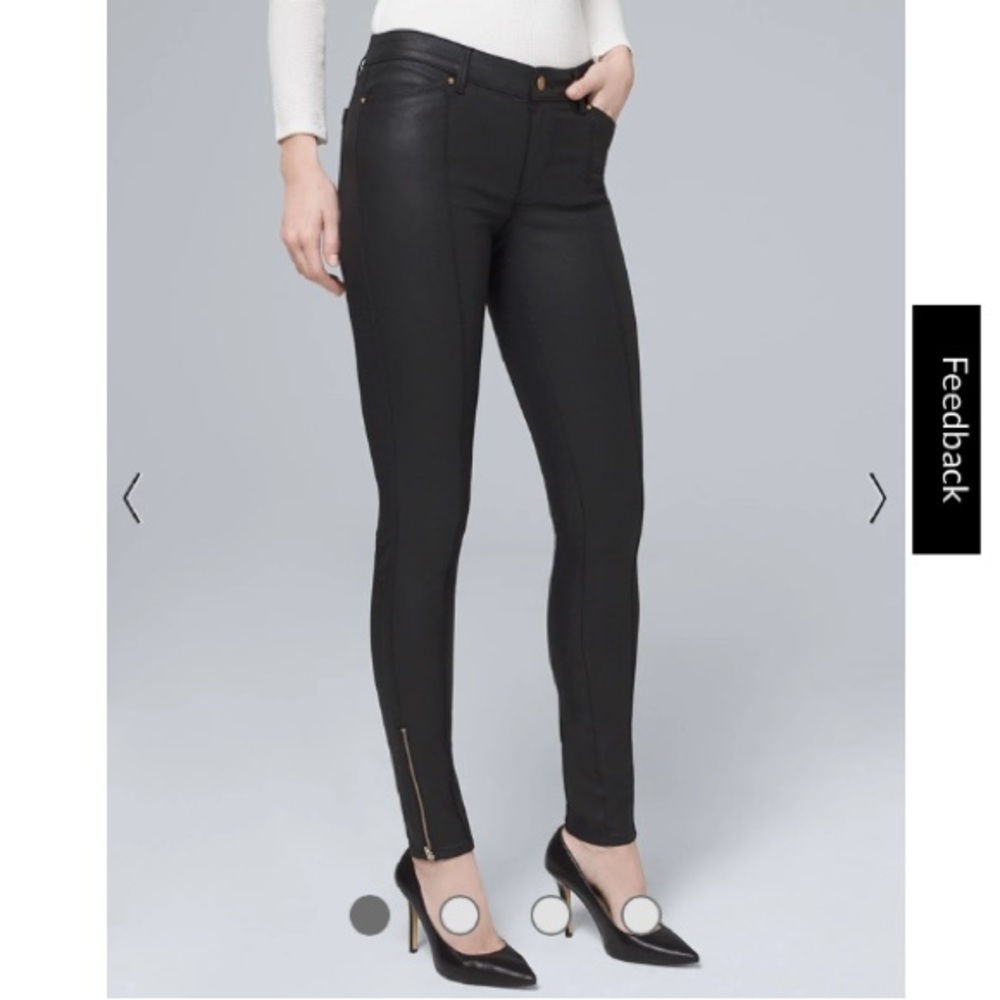 WHBM MID-RISE COATED LEATHER LOOK SKINNY ANKLE JEANS
